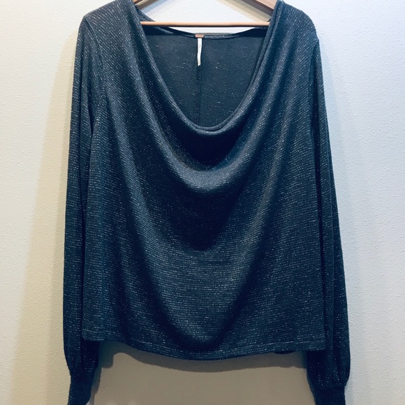 Free People Tops - FREE PEOPLE Metallic Draped Neck Shirt Grey Size M